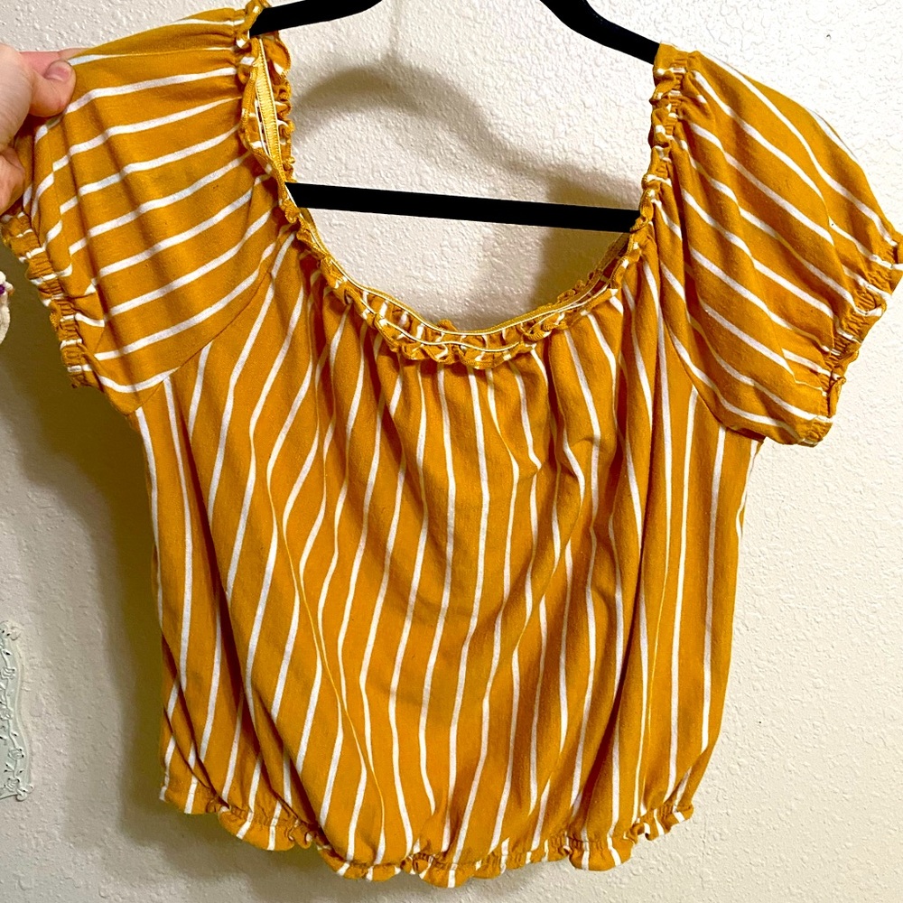 American Eagle Gold/ Yellow Striped Crop Top -Size Small
